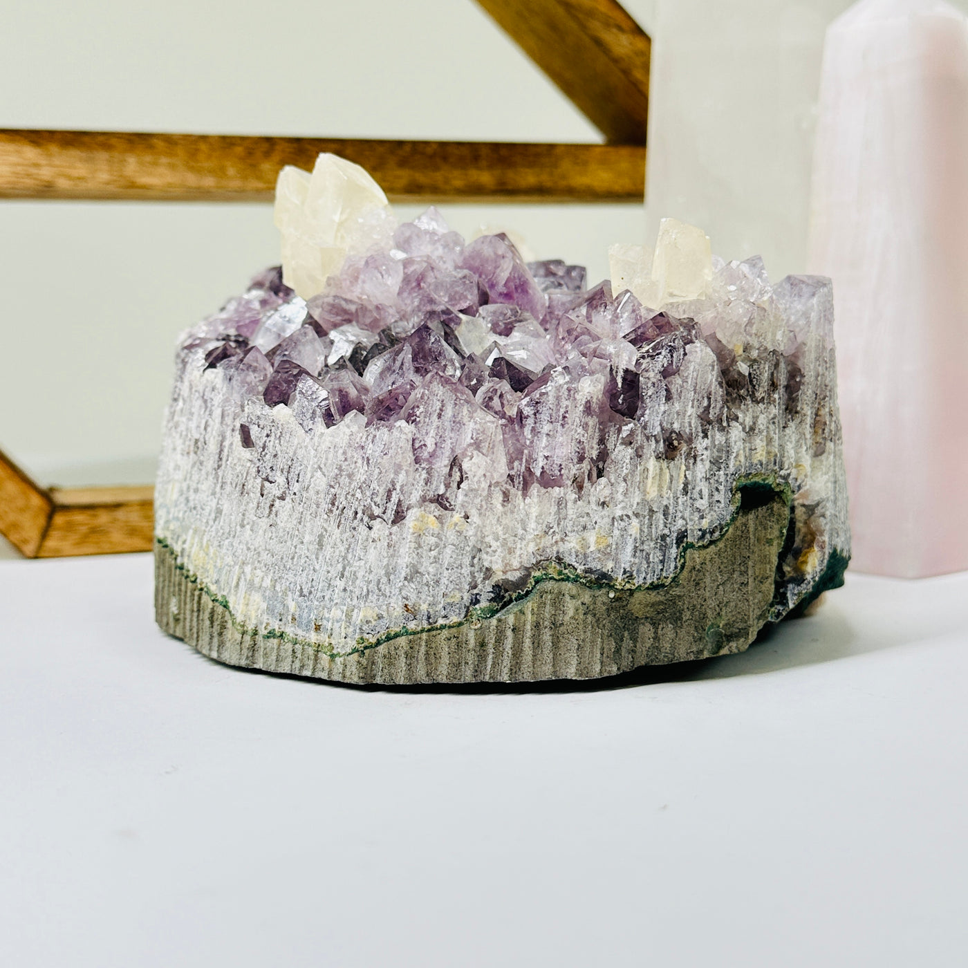 amethyst with decorations in the background