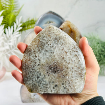 Natural Agate Cut Base - Natural Half Crystal Geode Druzy - You Choose variant D in hand for size reference