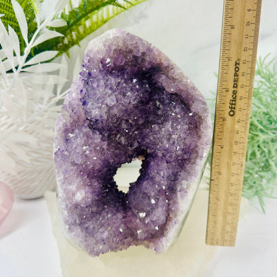 Amethyst Cluster Crystal Cut Base - OOAK with ruler for size reference