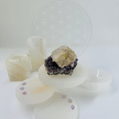 Raw Amethyst Cluster with Calcite - deep purple amethyst side view