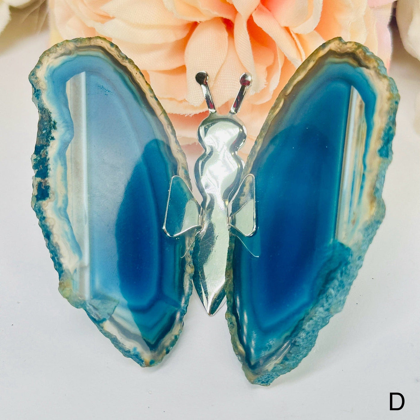 Agate Slice Crystal Butterfly on Stand - Dyed Blue Agate - You Choose variant D labeled