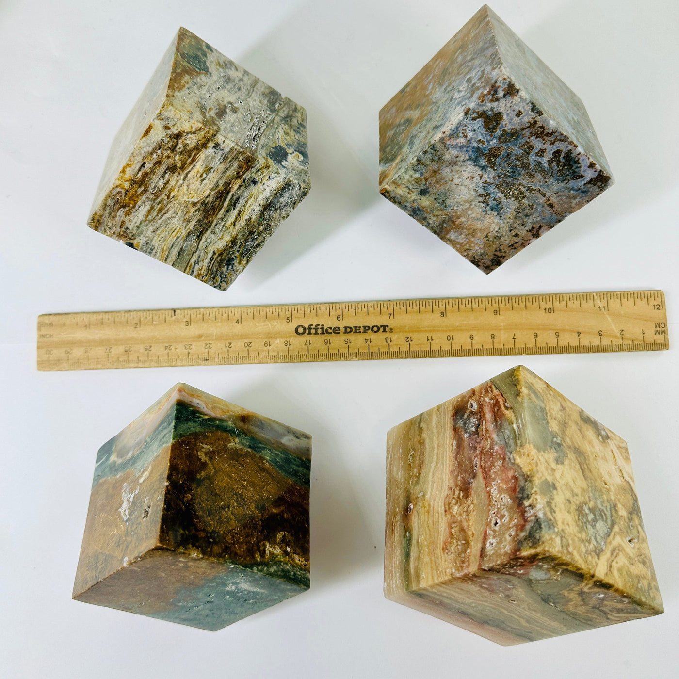 Ocean Jasper Cube - You Choose all four variants with ruler for size reference