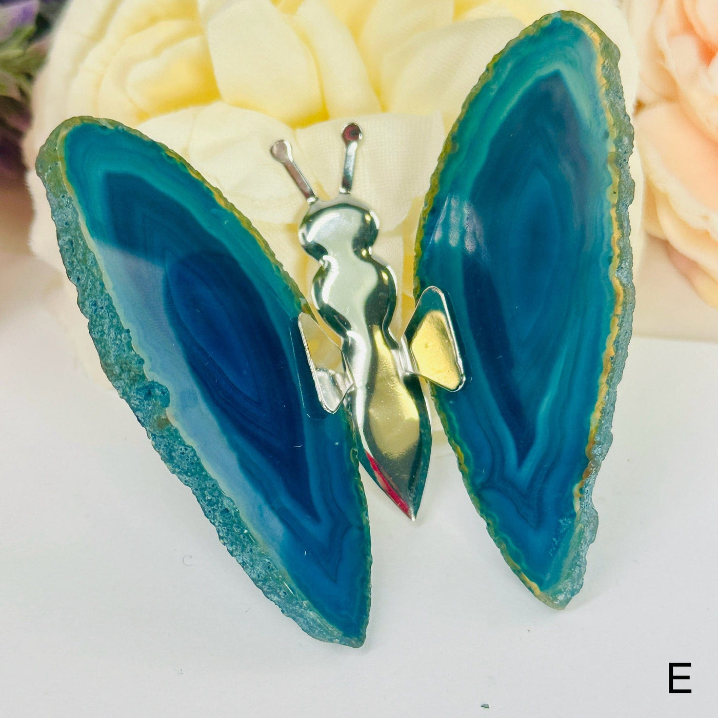 Agate Slice Crystal Butterfly on Stand - Dyed Blue Agate - You Choose variant E labeled