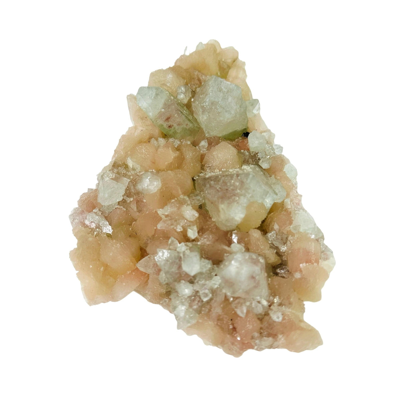 Peach Stilbite with Green Apophyllite - Zeolite Crystal Formation side view