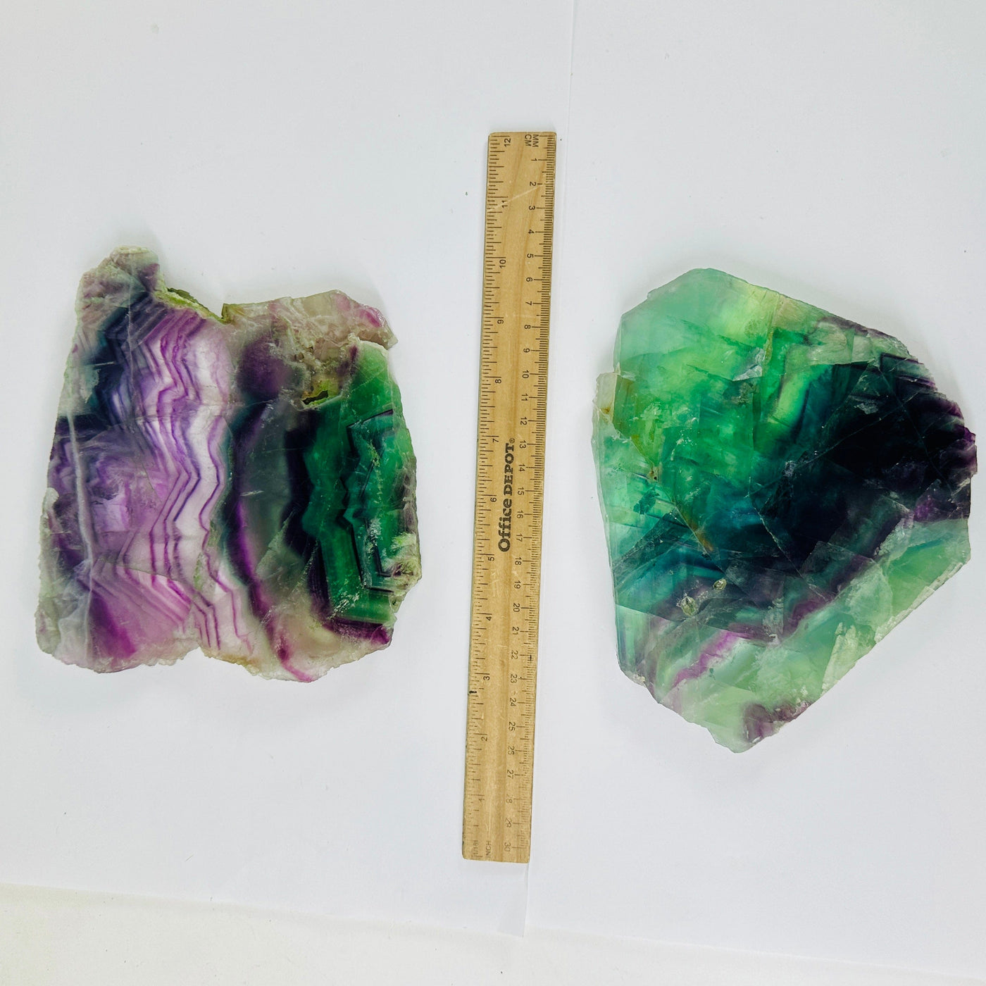 Rainbow Fluorite AA Grade Slab - Large Crystal Slab - You Choose - variants 3 4 with ruler for size reference