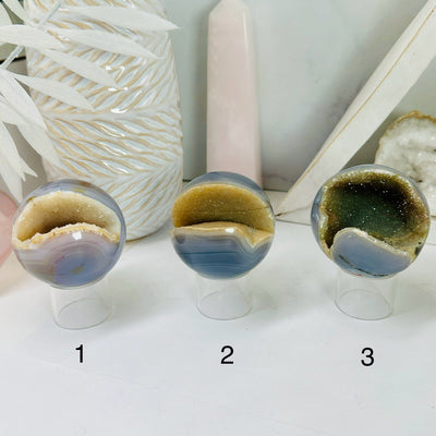 Natural Agate Druzy Sphere - You Choose variants 1 2 3 front view