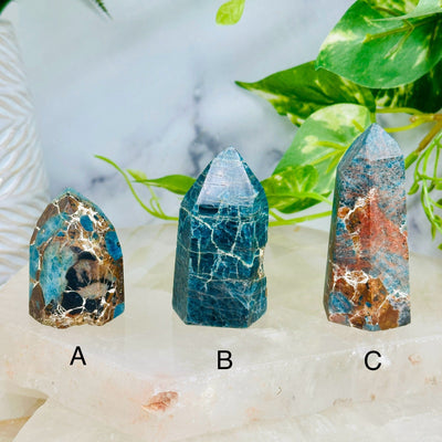 Apatite on Lions Eye Jasper - Crystal Points - You Choose variants A, B, C labeled