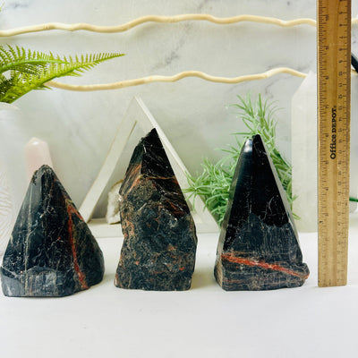 Black Tourmaline with Red Hematite - Semi-Polished Crystal Points - You Choose all variants with ruler for size reference