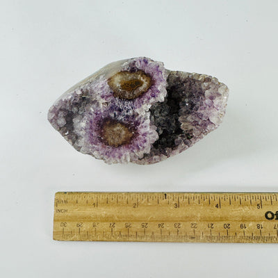 Amethyst Cluster with Crystal Blooms top view with ruler for size reference