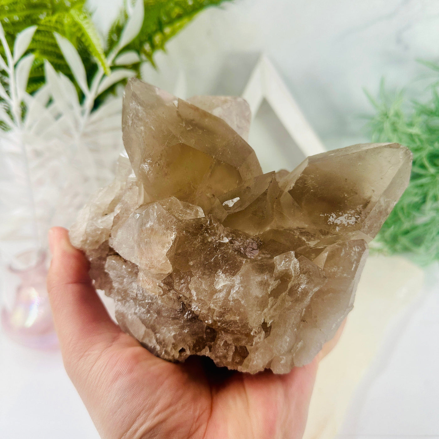 Smokey Quartz Cluster - Natural Raw Crystal Cluster in hand for size reference