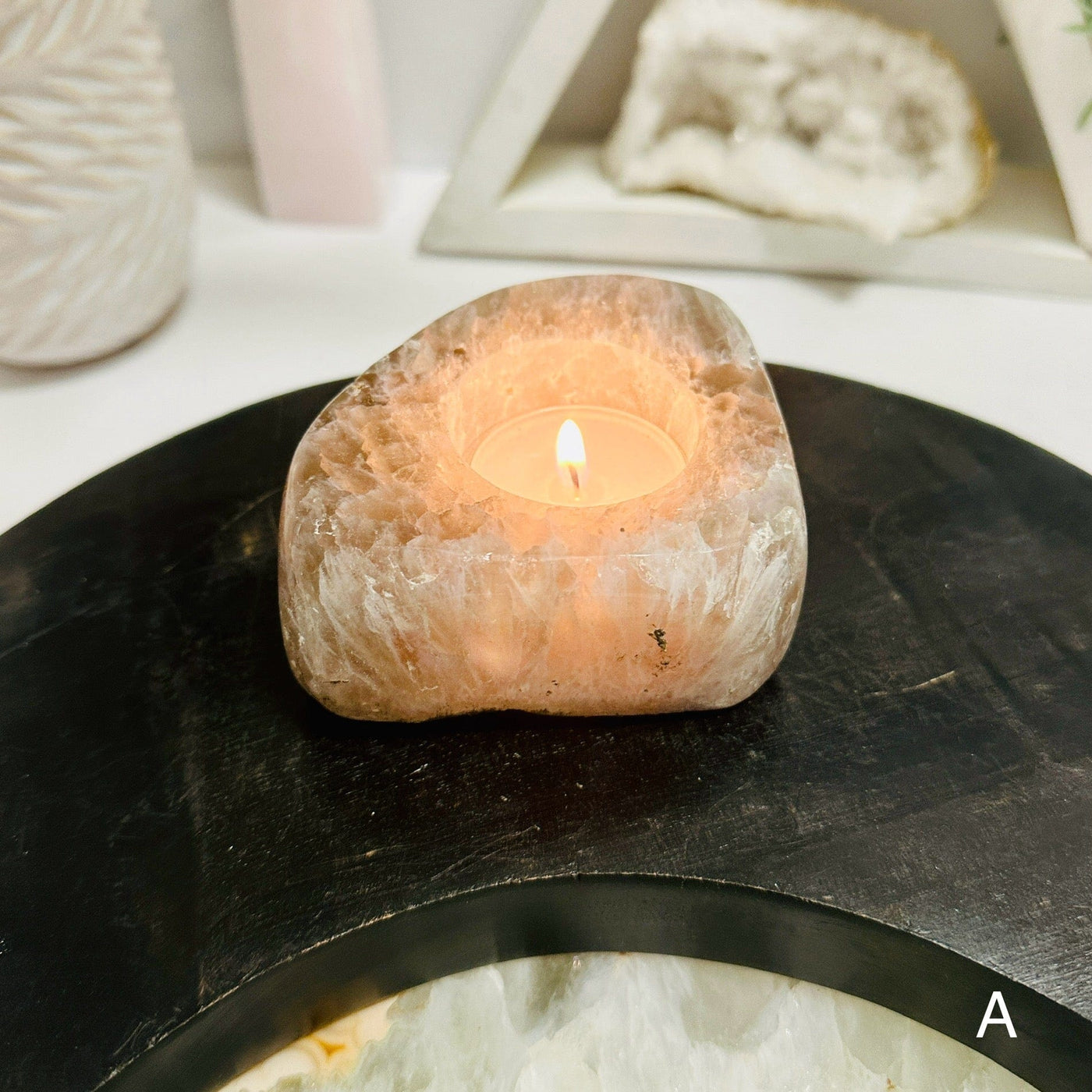Natural Agate Candle Holder - Crystal Decor - You Choose variant A with candle labeled