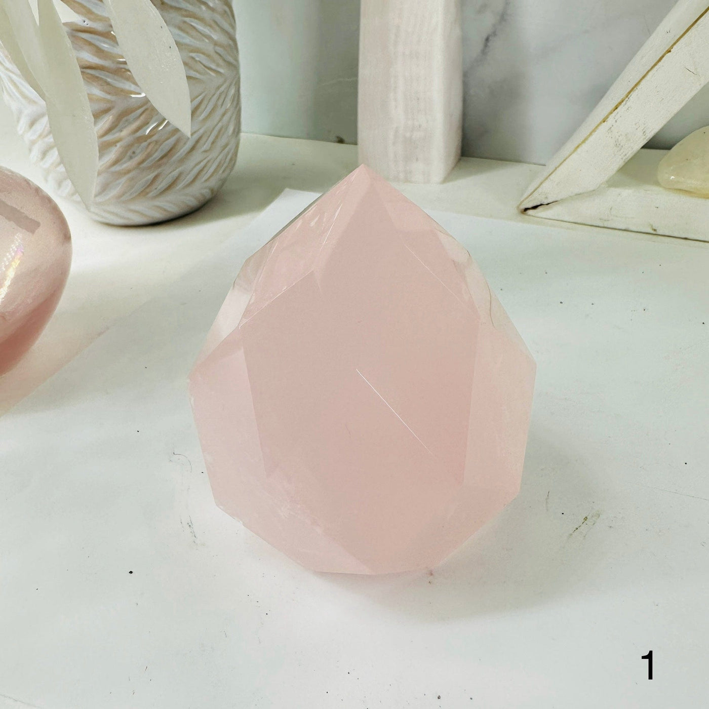  Rose Quartz Faceted Crystal Egg Point - You Choose - variant 1 labeled