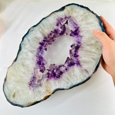 Amethyst Slice Crystal Portal - Large OOAK with hand for size reference