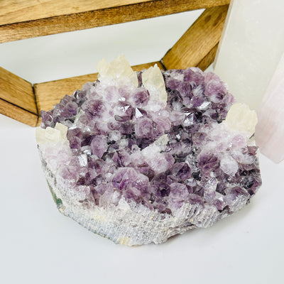 amethyst with decorations in the background