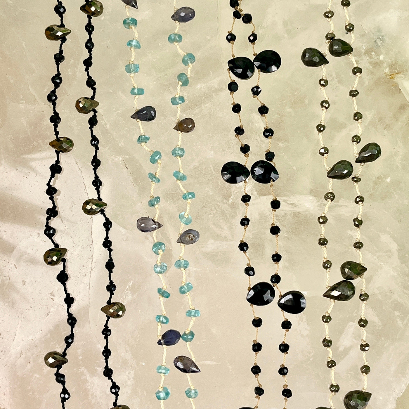 Gemstone Knotted Necklace - Adjustable - 16" - 30" all four variants close up for detail