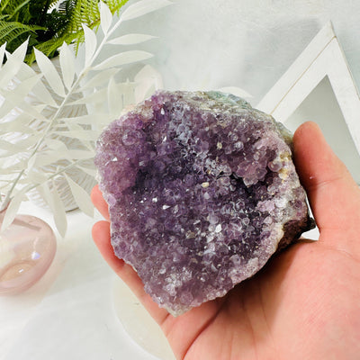 Amethyst Crystal Cluster - natural amethyst in hand for size reference