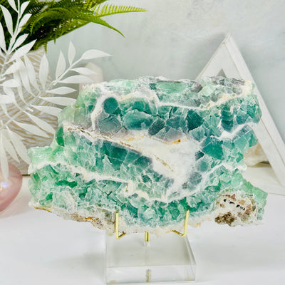 Fluorite Crystal Slab - Platter - OOAK - back view with stand