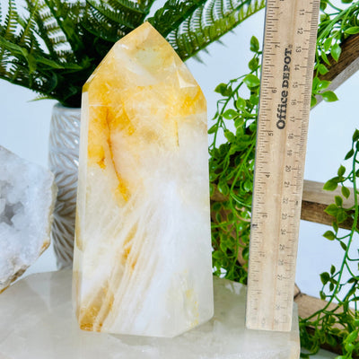 Golden Healer - Large Crystal Polished Point - OOAK with ruler for size reference