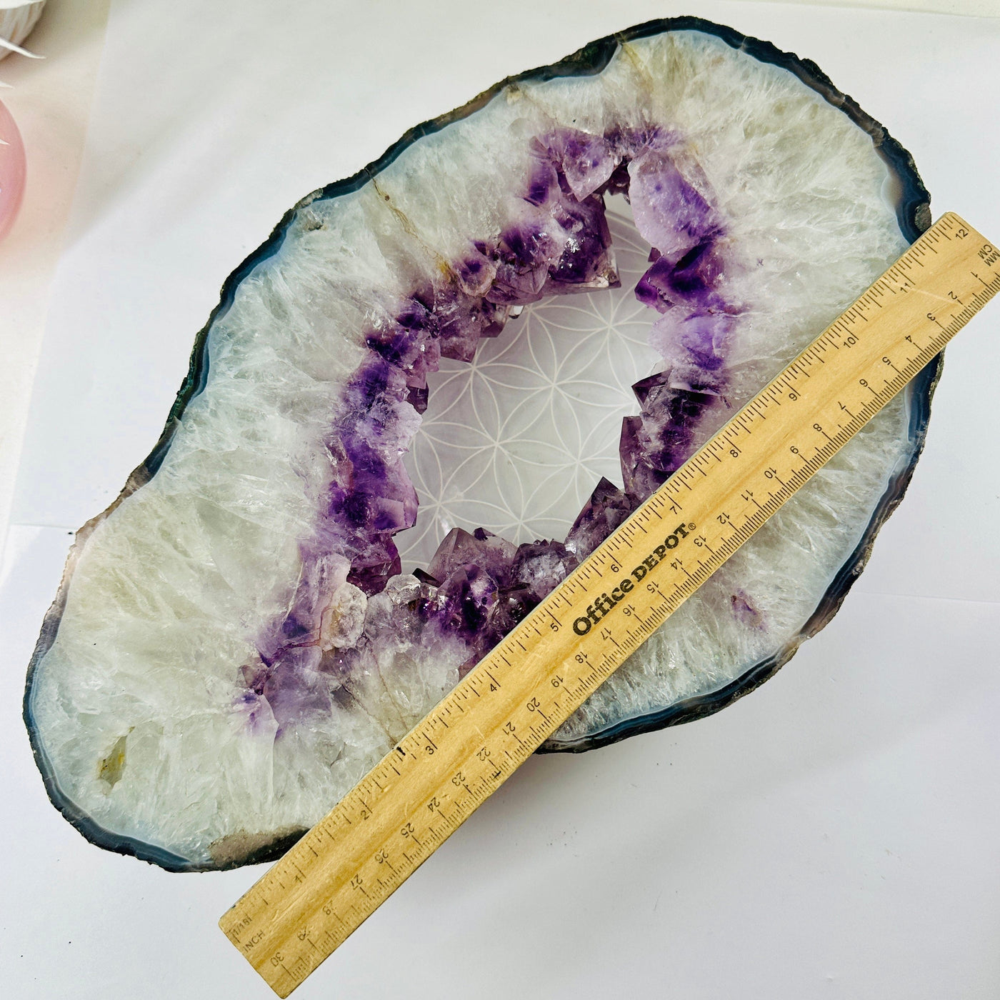 Amethyst Slice Crystal Portal - Large OOAK top view with ruler for size reference
