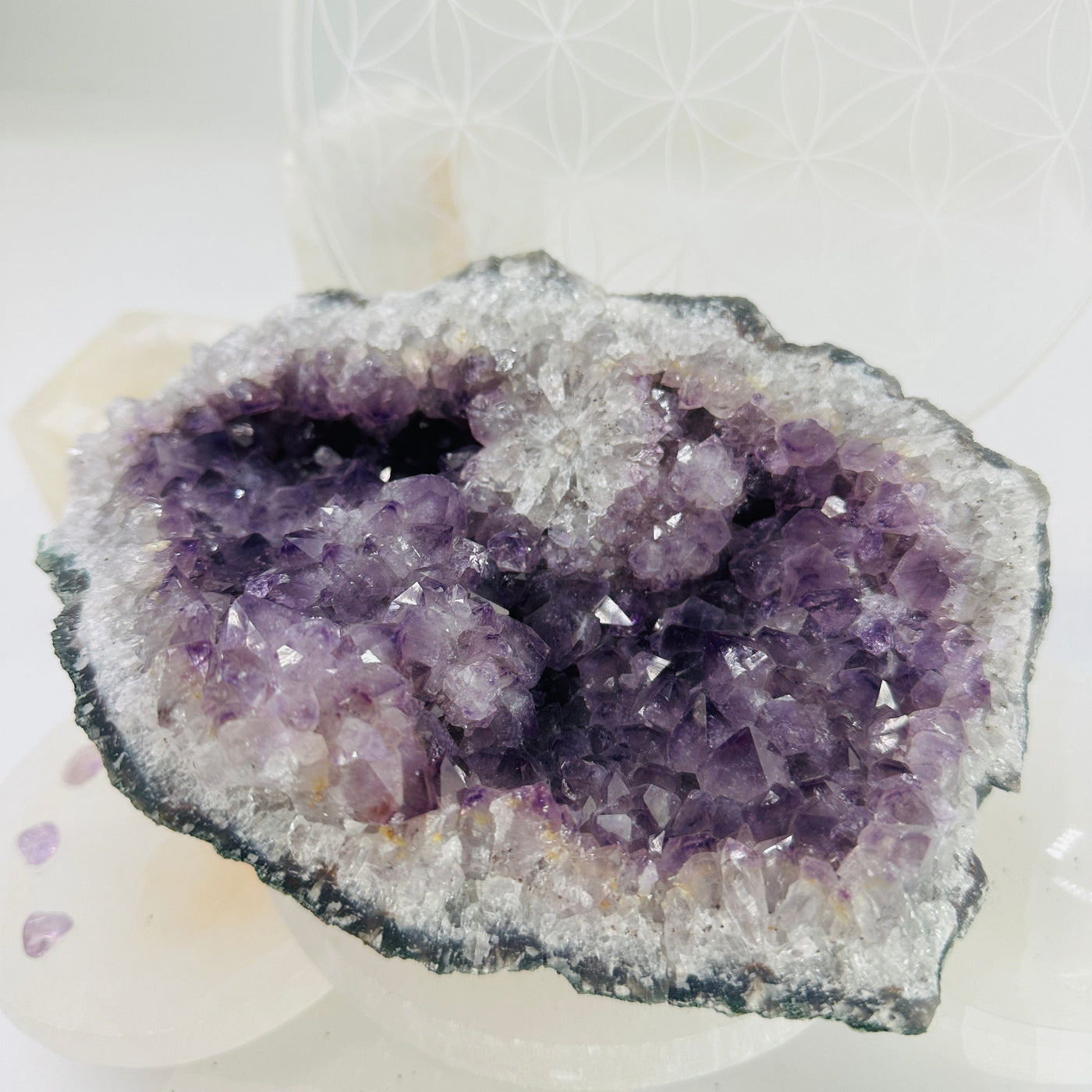 Raw Amethyst Cluster with Crystal Bloom closeup for detail