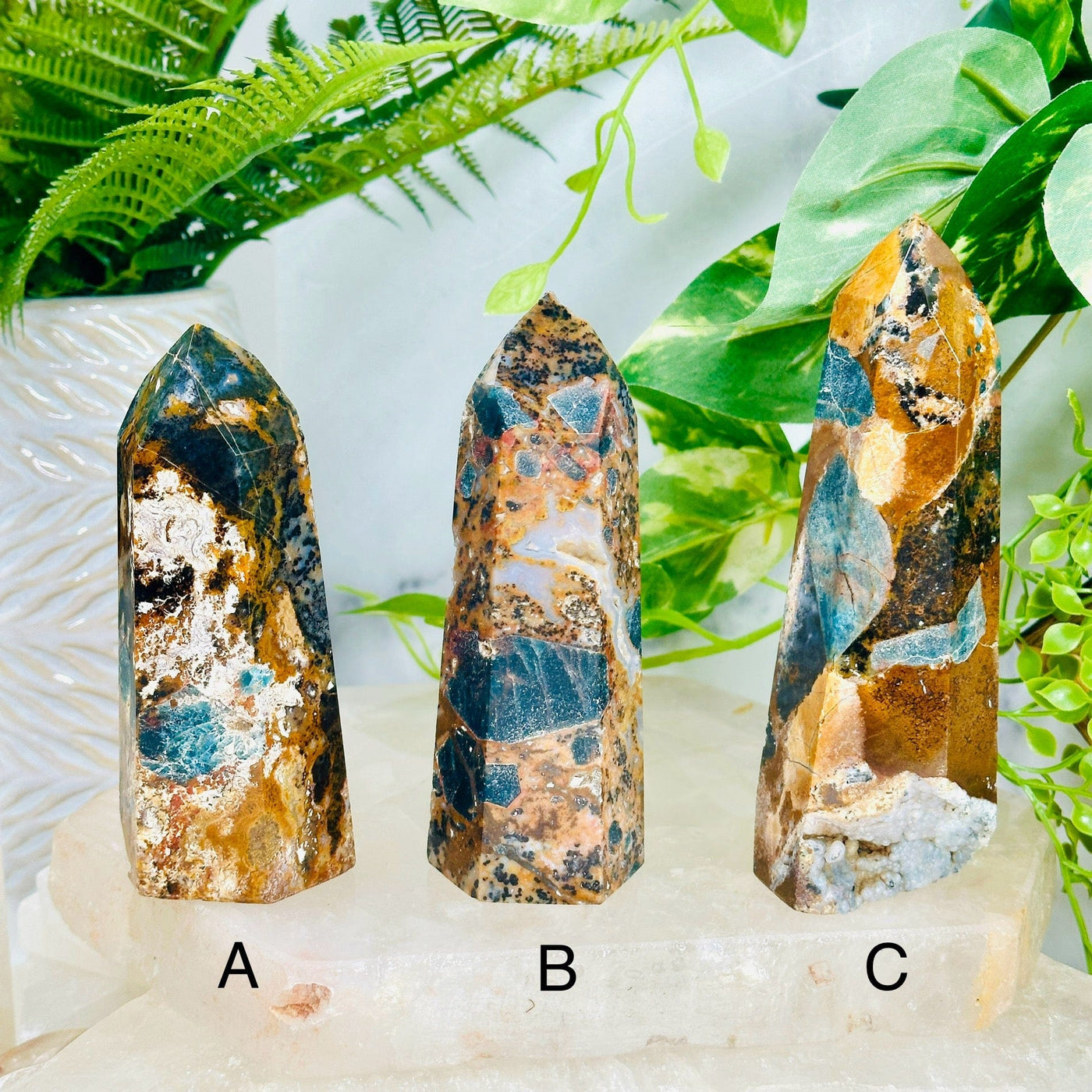 Apatite on Lions Eye Jasper - Polished Points - You Choose variants A, B, C labeled