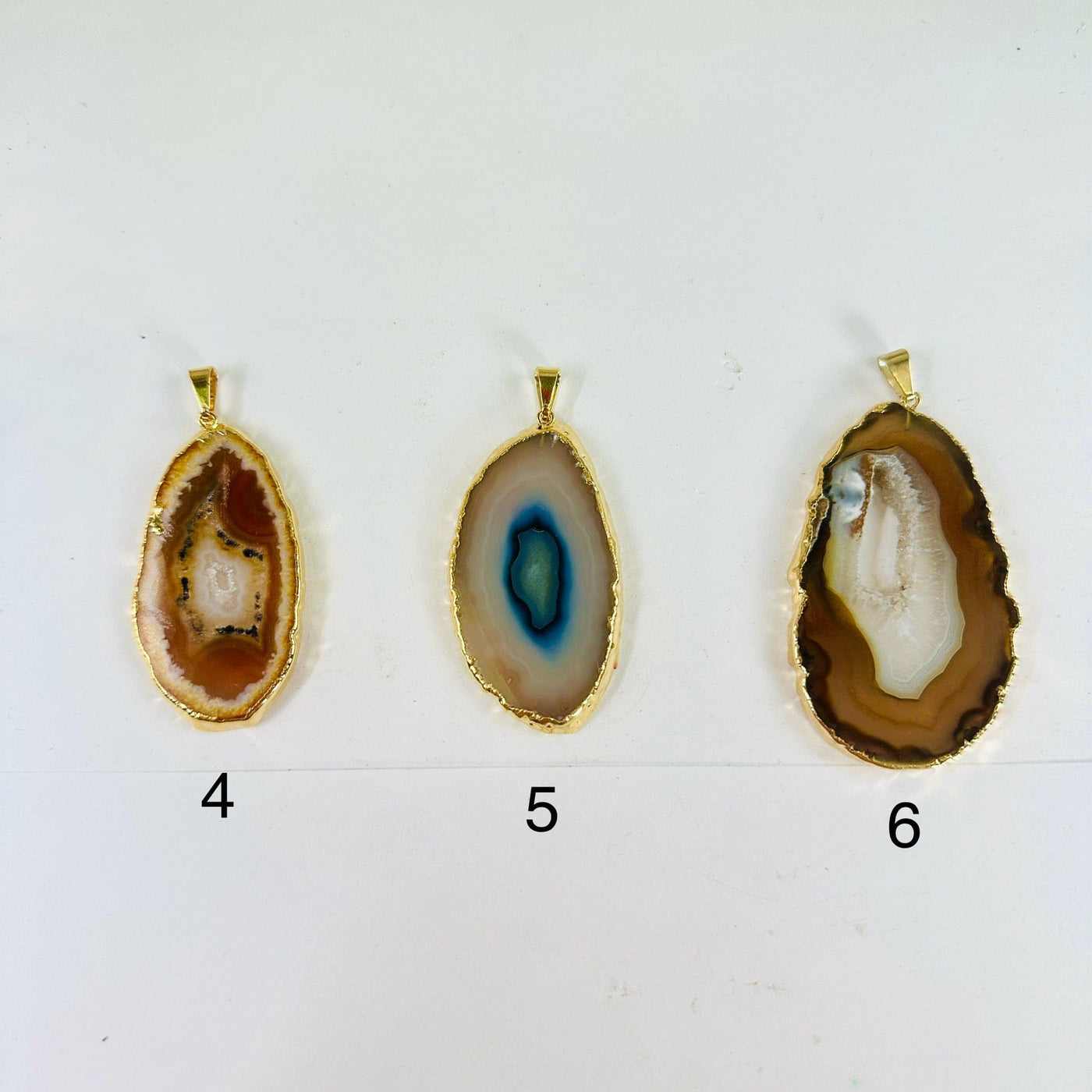 Agate Slice - Gold Electroplated Pendant with Gold Bail - You Choose pendants 4 5 6 labeled