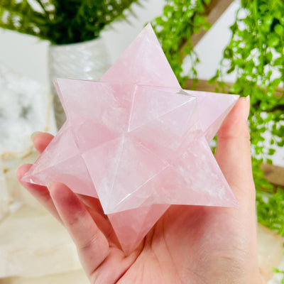 Rose Quartz Merkaba in hand for size reference