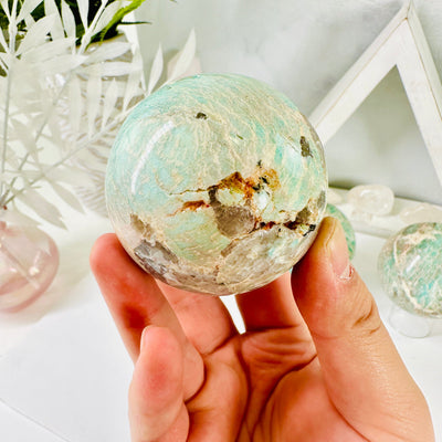 Amazonite Sphere - Crystal Ball - You Choose variant 1 in hand for size reference