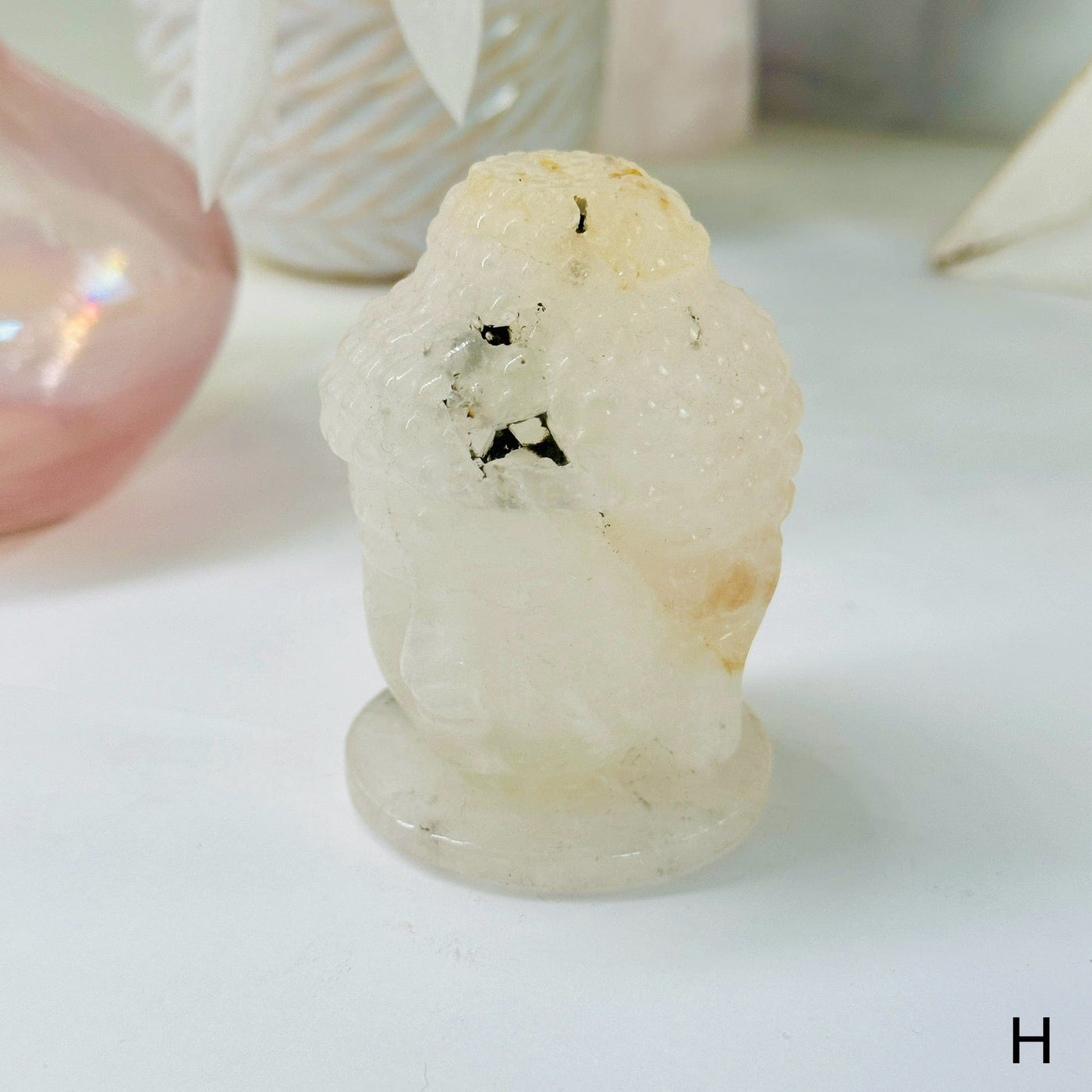 Crystal Quartz Carved Buddha Head - YOU CHOOSE variant H labeled