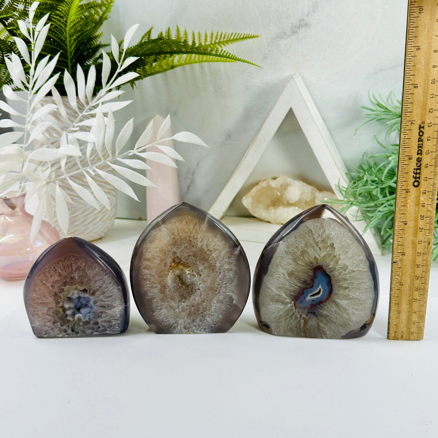 Natural Agate Cut Base - Natural Half Crystal Geode Druzy - You Choose variants A B C next to ruler for size reference