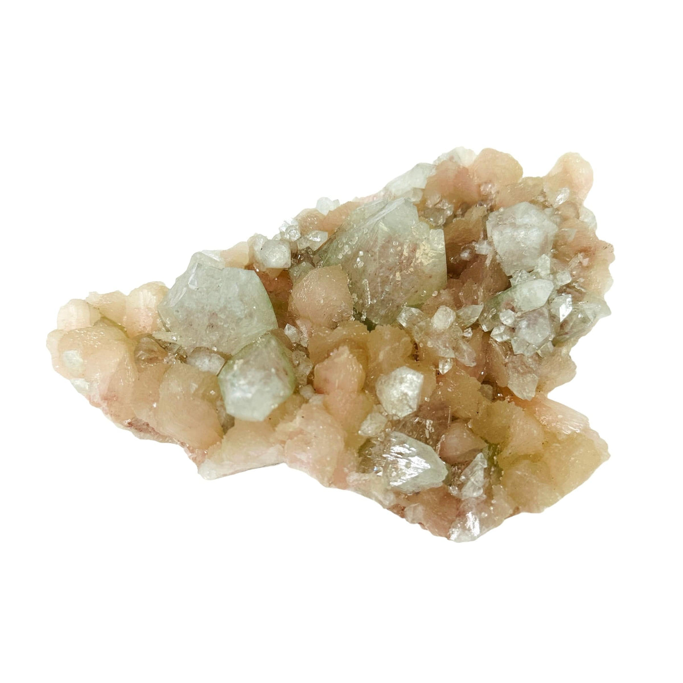 Peach Stilbite with Green Apophyllite - Zeolite Crystal Formation front view