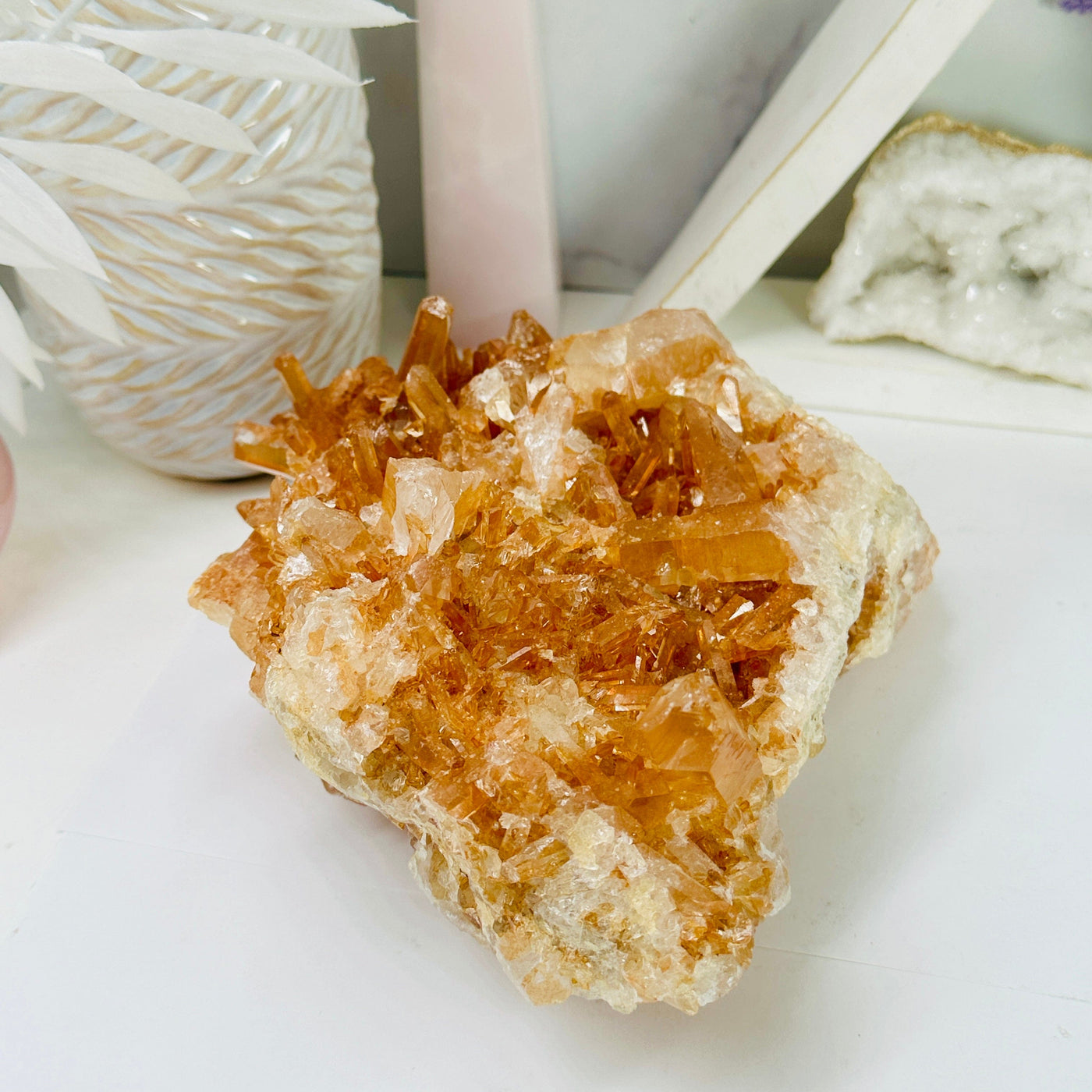 Tangerine Quartz Cluster - High Quality Crystal Cluster side view