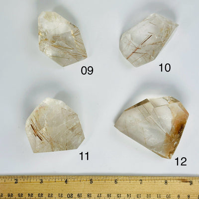 Rutilated Quartz - Polished Freeform Crystal - YOU CHOOSE variants 09, 10, 11, 12 labeled with ruler for size reference