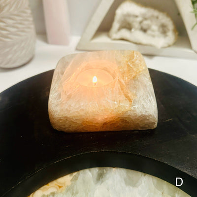 Natural Agate Candle Holder - Crystal Decor - You Choose variant D with candle labeled