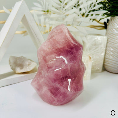 Rose Quartz Flame Tower - Carved Crystal - You Choose variant C labeled
