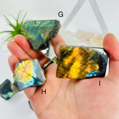 Labradorite Semi Polished Crystal Slab - YOU CHOOSE - variants G H I labeled on hand
