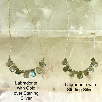 Sandra Necklace - Crystal Briolette Necklace - labradorite variants labeled