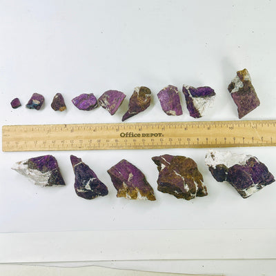  Purpurite Crystal - Rough Stone - YOU GET ALL all purpurite rocks next to ruler for size reference