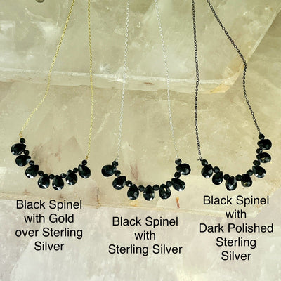 Sandra Necklace - Crystal Briolette Necklace - black spinel variants labeled