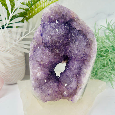 Amethyst Cluster Crystal Cut Base - OOAK front view