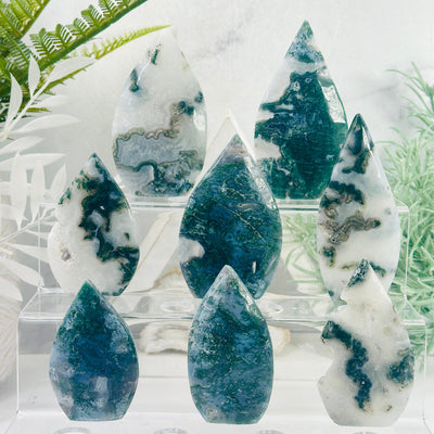 Moss Agate Freeform Cut Base - By Weight all weights on acrylic steps