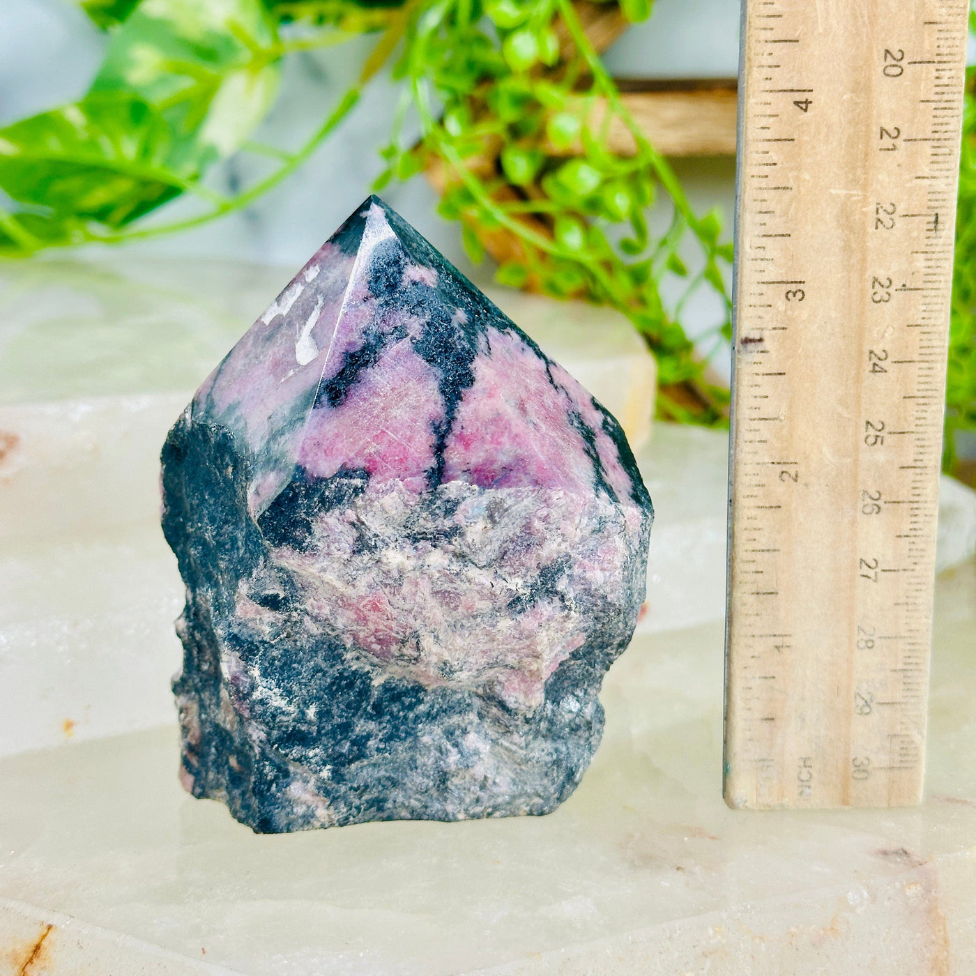 Rhodonite Semi-Polished Point - Crystal Point - OOAK with ruler for size reference