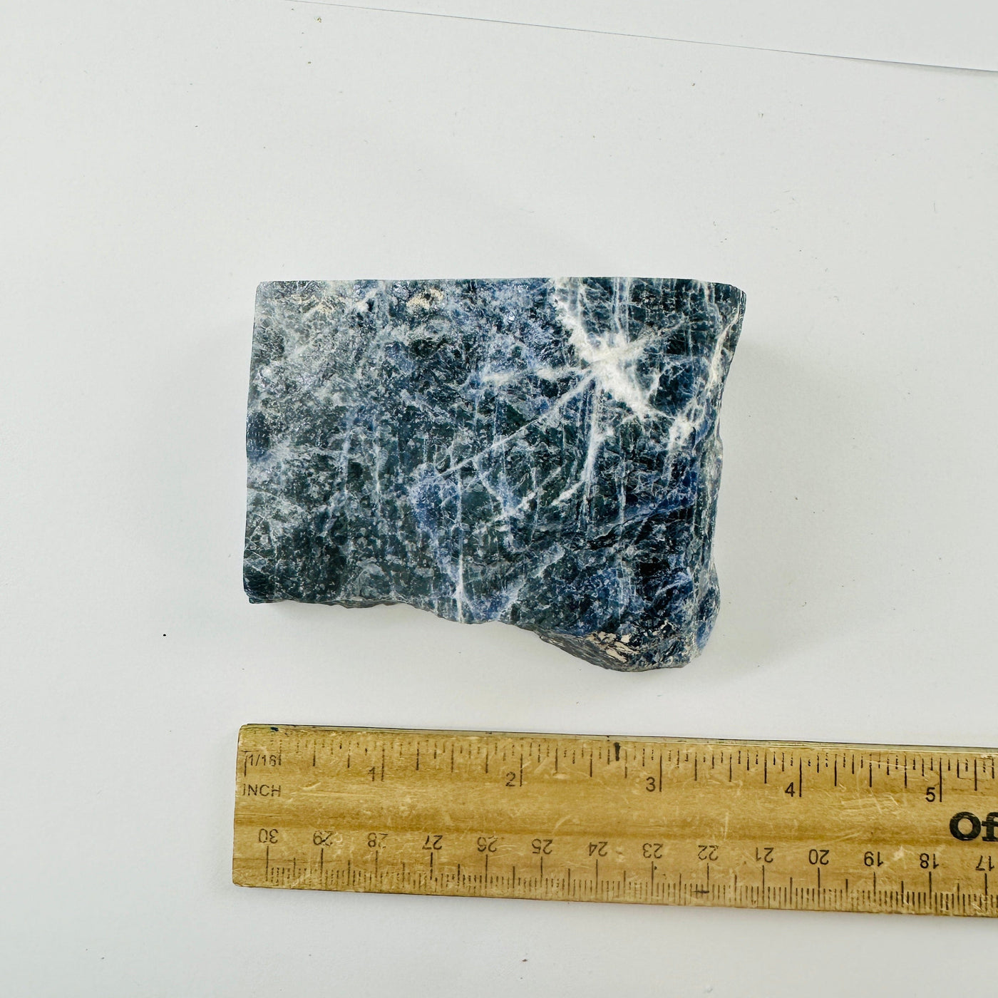  Sodalite Chunk - Rough Crystal top view with ruler for size reference
