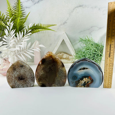 Natural Agate Cut Base - Natural Half Crystal Geode Druzy - You Choose variants D E F next to ruler for size reference