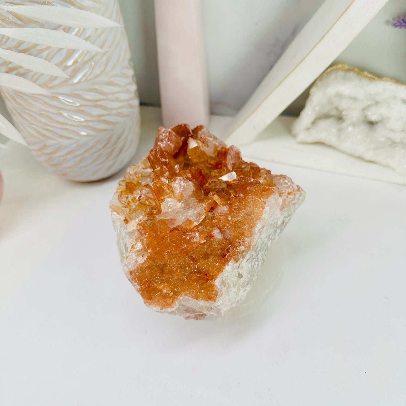 Tangerine Quartz Cluster - High Quality Crystal Cluster - OOAK side view