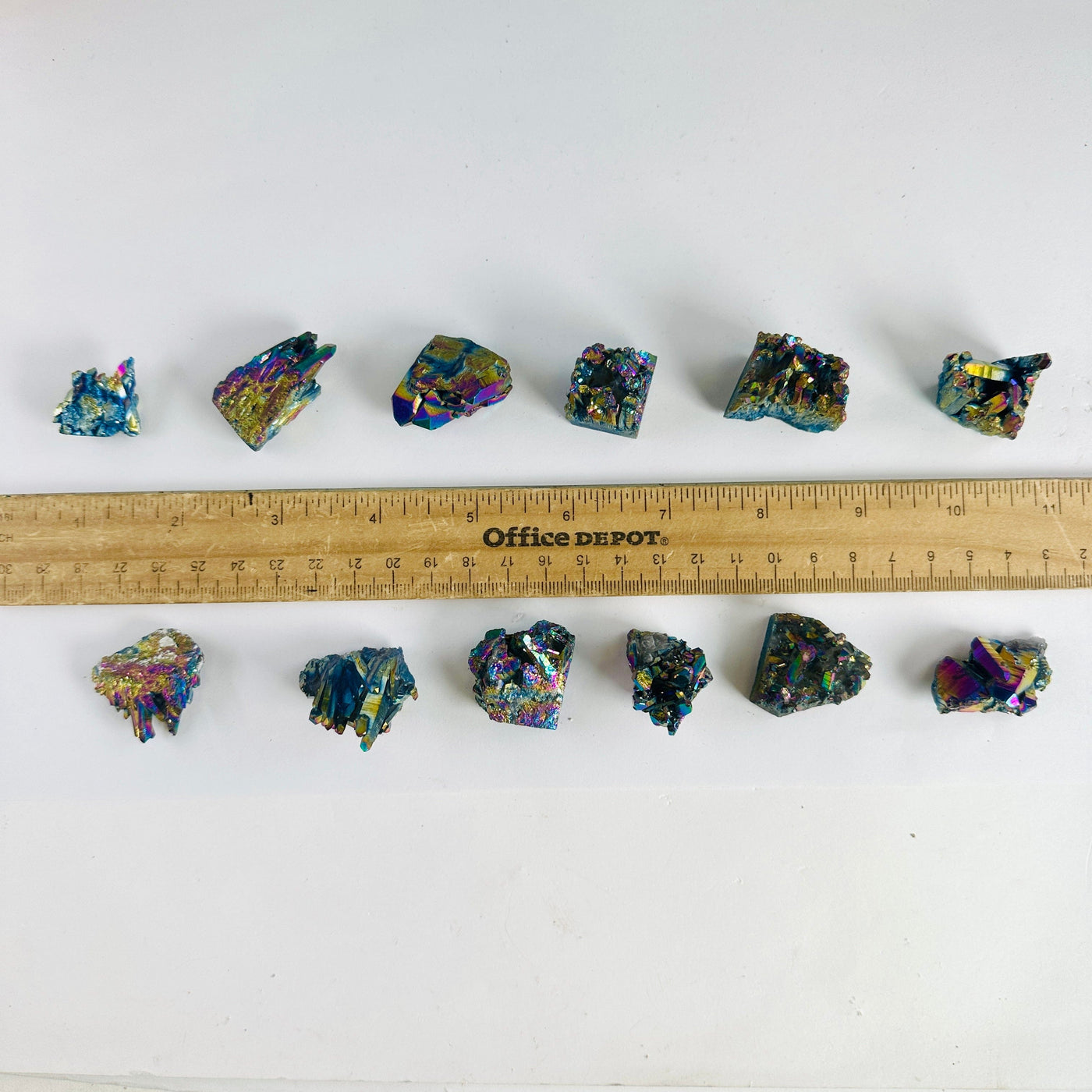 Rainbow Titanium Coated Amethyst Cluster - Small Crystal Cluster - You Choose all variants next to ruler for size reference