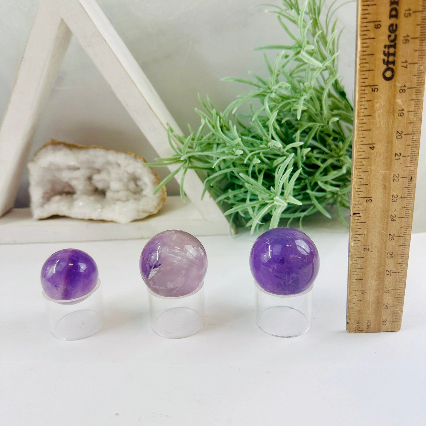 Amethyst Polished Sphere - Crystal Ball - YOU CHOOSE all variants next to ruler for size reference