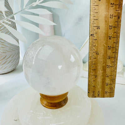  Crystal Quartz - Clear Quartz Ball - OOAK - on stand next to ruler for size reference