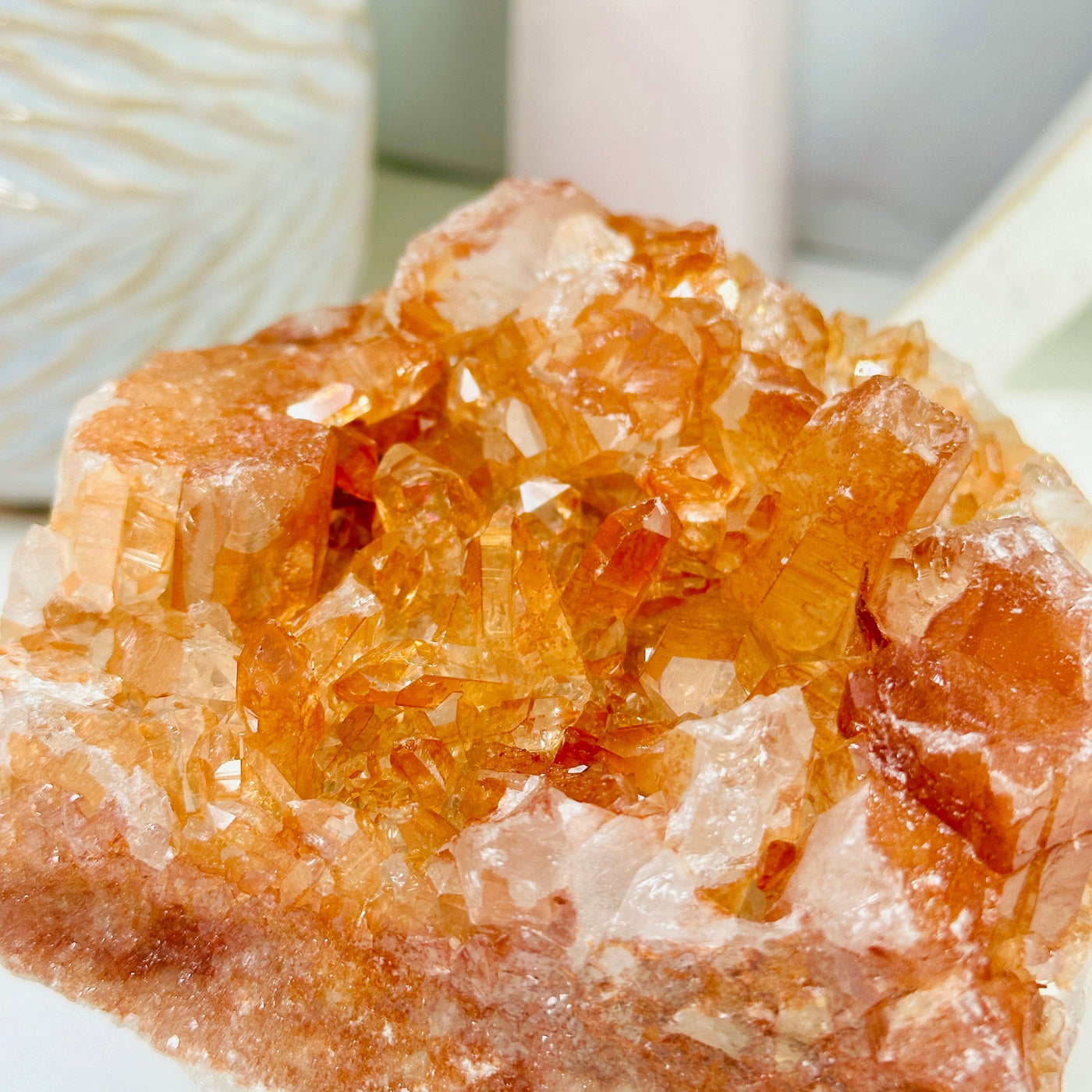 Tangerine Quartz Cluster - High Quality Crystal Cluster - OOAK closeup for detail