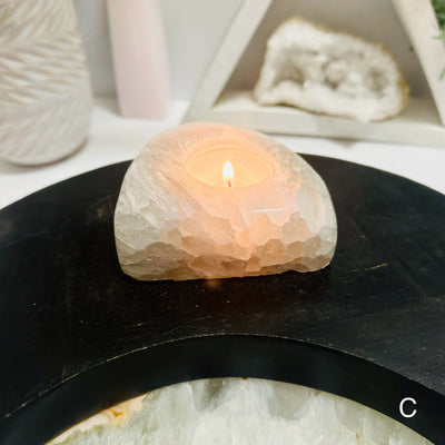 Natural Agate Candle Holder - Crystal Decor - You Choose variant C with candle labeled